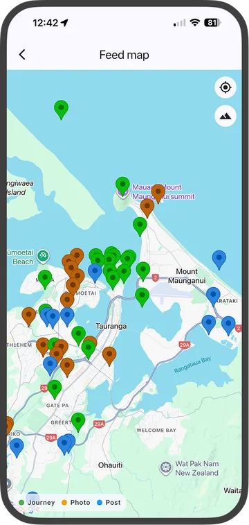 Feed map with clustered markers and filters.